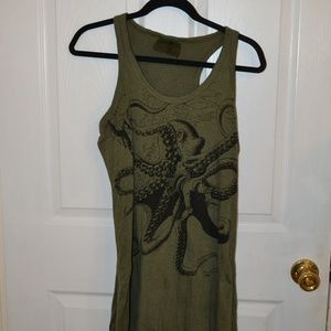 Olive Green Octopus T-shirt Dress, L/XL